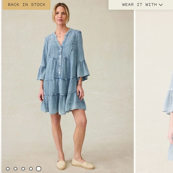 Faherty Dune Cotton Gauze Kacey Dress Light Indigo Wash Size Medium - Picture 2 of 14